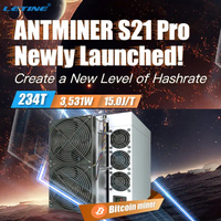 Bitmain Antminer S21 Pro 234Th 3510W SHA-256 BTC Bitcoin Mining S21 S21 Pro 245Th Aisc Miner