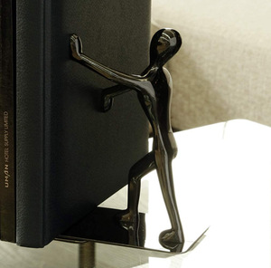 Porte-livres en acier inoxydable noir vertical de style Art déco en forme humaine, robuste, pour bureau, organisateur de livres créatif, décoration de livres - Product Image 5