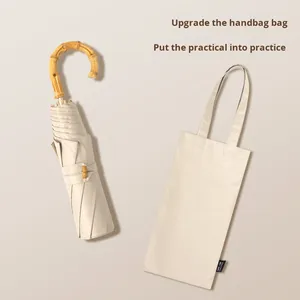 Parapluie Pliant Ultra-Imperméable 3 Plis Style Japonais avec Poignée en Bambou, Protection UV Solaire Haut de Gamme Minimaliste et Chiffrée - Product Image 4