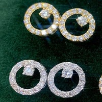 Kadınlar için Kübik Zirkonya Açık Daire Saplama Küpe, 10mm, Altın Kaplama Pirinç Zarif Geometrik, Beyaz Altın Altın