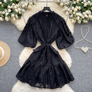 Robe à manches bouffantes pour femmes, robe courte en dentelle transparente à col montant pour un <span class=keywords><strong>style</strong></span> élégant et <span class=keywords><strong>chic</strong></span> - Product Image 3