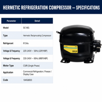 Compresseur de réfrigération hermétique SC18G de haute qualité R134a 220V 240V 50Hz 60Hz pour usage commercial – Vente en gros