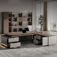 Bureau de Direction de Luxe Haut de Gamme Style Italien avec LED, Mobilier de Bureau Fonctionnel et Léger pour PDG