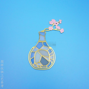 Marcapáginas de Metal Calado con Forma de Florero Transparente, Color Dorado, 45mm, Papelería, Colores Surtidos, Troquelado e Impresión - Product Image 3