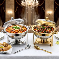 Recipiente para Calentar Comida Plegable de Acero Inoxidable de 6QT/5QT con Vidrio Transparente, Diseño sin Humo, Calentador de Comida a Gas, Recipiente Dorado para Calentar Comida