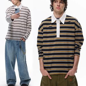 T-shirt personnalisé 100% coton, coupe ample et oversize, jersey à manches longues, chemises à manches longues pour hommes, polo rayé à manches longues - Product Image 1