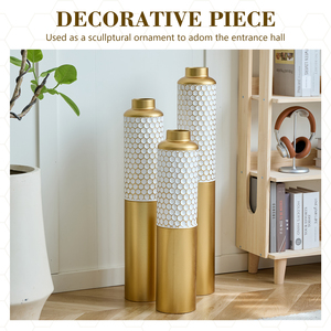 Set di 3 vasi decorativi in metallo, oro bianco, motivo esagonale, vasi da terra, 32,6 x 28,34 x 24 pollici di altezza, decorazioni moderne per la casa - Product Image 2