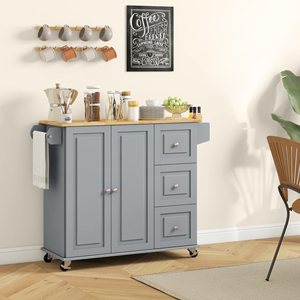 Îlot de cuisine <span class=keywords><strong>sur</strong></span> roulettes, chariot de cuisine avec plateau rabattable, tiroirs, gris - Product Image 4