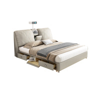 Hochwertiges Italienisches Multifunktionales Stauraumbett Massivholzrahmen Regeneriertes Leder-Polster Kingsize für Schlafzimmer