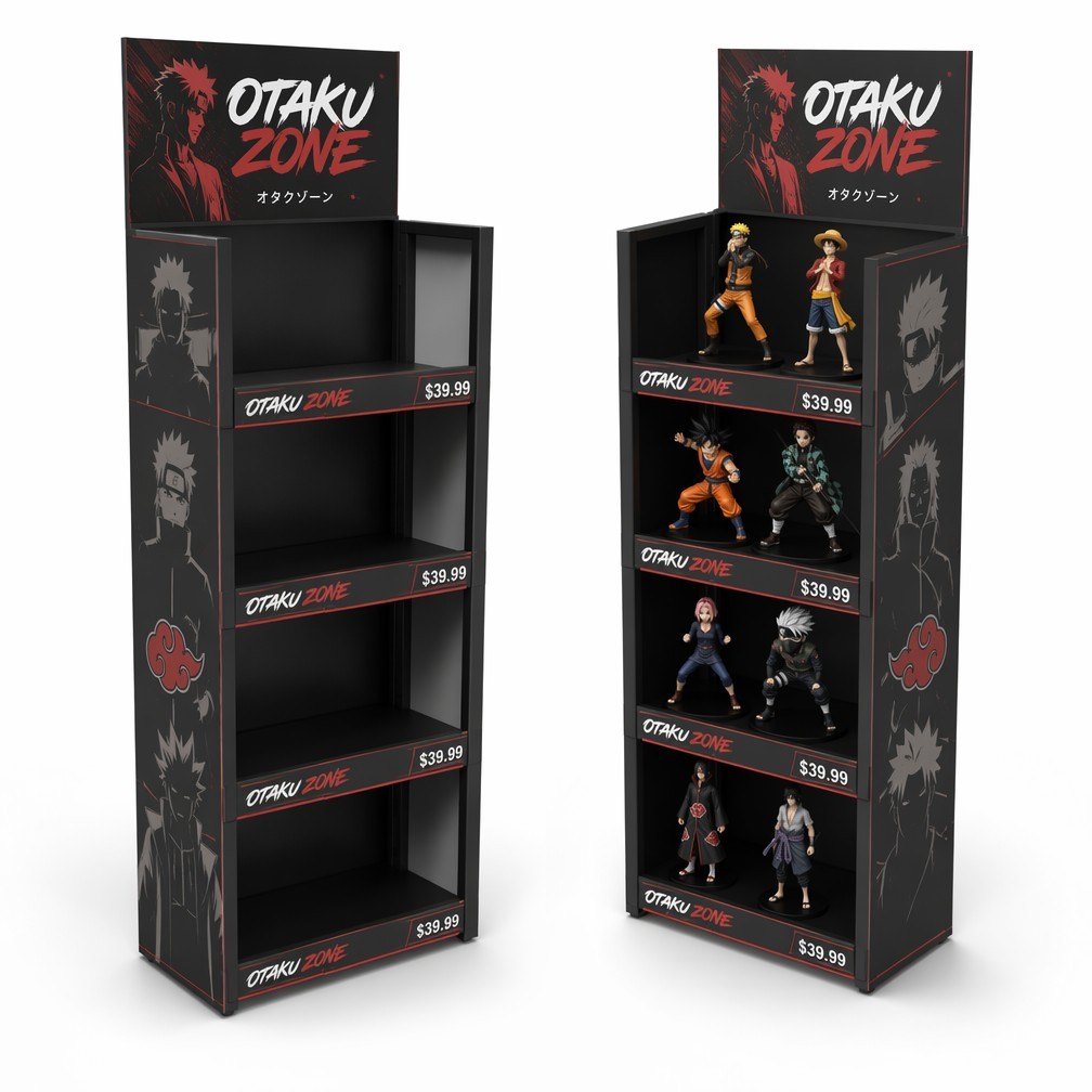 Apache Custom Figure Display Rack 4-Way 4-Tier Metal Anime Merchandiser Knock Down Rotating Stand for Manga Shop Retail OEM ODM — view 2