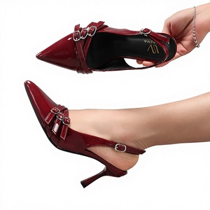 <span class=keywords><strong>Sandali</strong></span> da Donna con <span class=keywords><strong>Tacco</strong></span> Alto, Decorazione con Fibbia Metallica, <span class=keywords><strong>Bordeaux</strong></span>, Sexy, Punta Affusolata, <span class=keywords><strong>Tacco</strong></span> a Spillo, Moda Estiva, per Feste, Slingback - Product Image 1