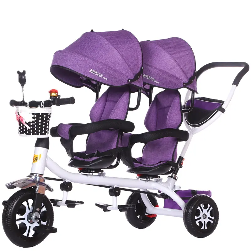 Kinder-Dreifahrrad Doppelt-Trolley Doppel-Babyfahrrad Babyschnuller Kinderwagen