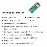 13.56MHz IC Lire RFID NFC Puce Lecteur Module Petite Taille Contrôle D'accès Lecteur de Carte USB RS232 UART Interface Antenne Interne