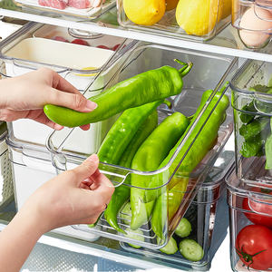 Bộ 4 hộp đựng thức ăn hình chữ nhật bằng nhựa PET đúc khuôn, có ngăn kéo, nắp đậy, xếp chồng được, dùng trong tủ lạnh - Product Image 1