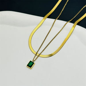 Dây chuyền hình con rắn nhiều lớp bằng thép không gỉ với mặt dây chuyền hình khối pha lê dành cho nữ Phụ kiện chống nước trên cổ Trang sức thời trang - Product Image 6