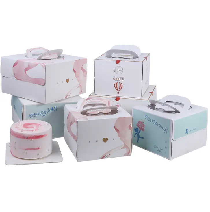 최고의 판매 서양 베이킹 포장 상자 종이 휴대용 통합 케이크 상자 접는 순수한 흰색 케이크 금박 식품 포장