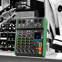 Console de mixage audio professionnelle 6 canaux mini en métal et plastique, contrôleur DJ USB/Bluetooth avec égaliseur 3 bandes pour l'enregistrement et la diffusion en direct
