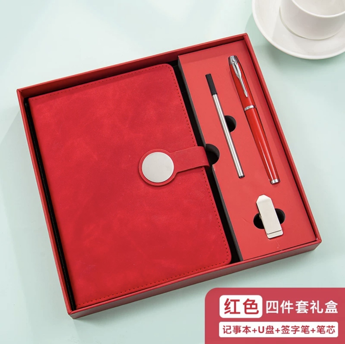Set de regalo de memoria USB A5 roja.