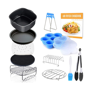 12 pièces 7 8 pouces carré gâteau pizza moule silicone tapis pan <span class=keywords><strong>air</strong></span> friteuse accessoire kit avec <span class=keywords><strong>livre</strong></span> de <span class=keywords><strong>cuisine</strong></span> sans BPA oeuf morsure moule - Product Image 1