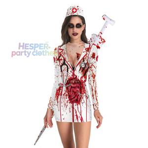 Costume d'infirmière sexy zombie pour Halloween, robe gothique victorienne à col rond, coupe ajustée, manches longues, pour cosplay adulte - Product Image 1
