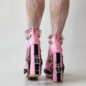 SHIKOL Talons pour Femme Style Punk Grande Taille 47 Sandales à Plateforme Chaussures Lolita à Bout Ouvert Y2K Sandales à Rivets Métalliques Talons Hauts Épais - Product Image 4