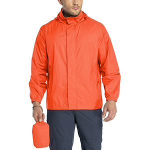 Chaqueta Cortavientos Impermeable con Capucha para Hombre, Color Naranja, con Cierre de Cremallera, Estilo Casual para Primavera, Corte Regular, Chaqueta de Poliéster - Product Image 1