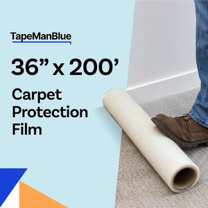 <span class=keywords><strong>Film</strong></span> de protection souple en polyéthylène TapeManBlue pour tapis, rouleau de 36 po x 200 pi, auto-adhésif, usage artisanal, durable, retrait facile, déroulage facile - Product Image 2
