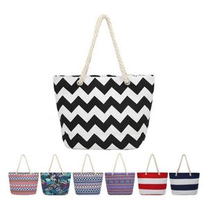 Sac à bandoulière en toile de coton personnalisé avec impression de fil, pour la plage, le shopping, l'été, avec fermeture éclair, pour femme, vente en gros - Product Image 6
