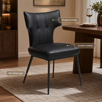 Chaise de salle à manger moderne à dossier haut avec coussin confortable et pieds en métal fins, en cuir noir élégant pour hôtel et restaurant