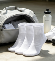 Chaussettes de sport athlétiques blanches à compression plantaire, maille respirante, bord côtelé, talon et bout renforcés, pour la course, lot de 3 paires
