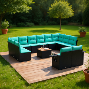 Ensemble de canapés de patio 13 pièces en polyrotin, meubles de jardin d'extérieur avec coussins noirs, design contemporain pour usage extérieur - Product Image 2