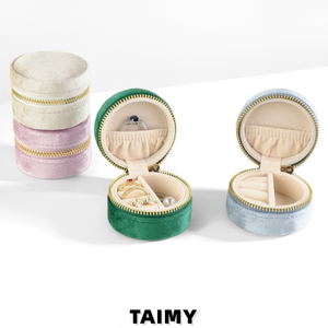 Wholesale Mini Round Velvet Zipper Jewelry <strong>Box</strong> Portable Travel Ring Earring Storage Case Custom Logo Jewelry Gift Packaging <strong>Box</strong> - Product Image 4
