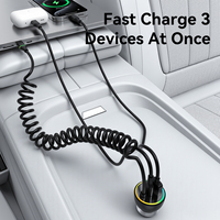 Dernier chargeur de voiture USB C 70W avec lumière LED, adaptateur de charge rapide pour téléphone avec câble USB-C enroulé pour iPhone, Galaxy, iPad