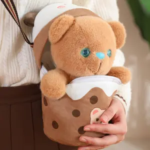 2 en 1 taza de té de la leche en forma de mochila perro conejo oso animales de peluche bolsa de felpa juguetes niños regalos
