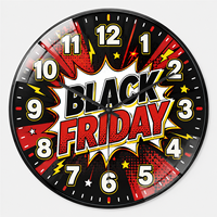 Horloge Murale en Verre Thème Nostalgie Alpine et Black Friday 2026, 30cm, Personnalisable OEM ODM, Décoration Hiver Noël Chalet de Ski Tartan