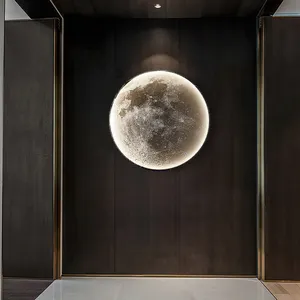 Lámpara de pared de Luna redonda, decoración de pared de luz de Luna redonda, Fondo de sala de estar, decoración de dormitorio, luz LED pequeña de noche