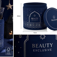Boîte cylindrique en papier velours bleu nuit, emballage cadeau de luxe pour cosmétiques, ensemble de maquillage