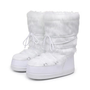 Nuova moda 2025 inverno tendenza scarponi da neve in pile <span class=keywords><strong>bianco</strong></span> con lacci antiscivolo e stivali da neve con motivo luna spaziale da donna - Product Image 3
