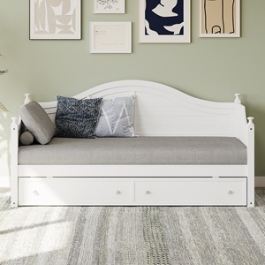 <b>Sofa</b> Bed With Storage Drawers White <b>Wooden</b> <b>Frame</b> Bedroom Living Room Furniture - Product Image 2