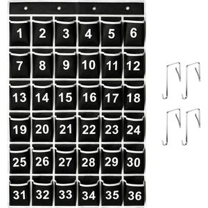 Organizador de Pared con 36 Bolsillos Negros Numerados, Plegable y Multifuncional, para Colgar en el Aula, Organizador de Teléfonos con Ganchos - Product Image 1