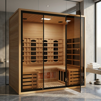 Ruang Sauna Inframerah Dalam Ruangan Desain Baru Ukuran 4 Orang, Terbuat dari Kayu, dengan Batu Garam Himalaya