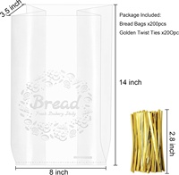 Sacs à pain transparents avec attaches 14x35x8 pouces, réutilisables, pour emballage de pains, sacs à pain de mie à soufflet, sacs pour pains faits maison