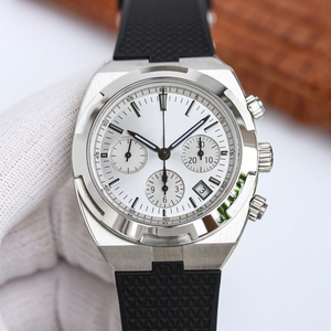5500v style Stainless Steel Cushion <b>Case</b> Chronograph <b>Watch</b> Men Luxury White Dial Automatic Mechanical <b>Watch</b> Black Rubber Strap - Product Image 5
