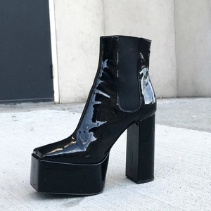 Vendita calda stivali bassi da donna con punta quadrata in morbida pelle e versatili con <span class=keywords><strong>tacco</strong></span> alto stivaletti neri - Product Image 3