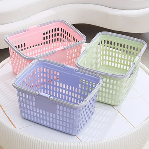 Panier de rangement portable en plastique rectangulaire avec poignées pour l'organisation et le stockage, emballage multicolore - Product Image 2