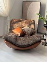Fauteuil d'appoint contemporain à coque incurvée en chenille, avec structure en cuir robuste, pour appartement, maison, studio, café, détente