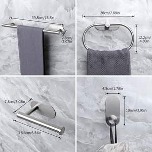 Ensemble de supports pour accessoires de salle de bain 4 pièces en acier inoxydable auto-adhésif, ensemble de barres porte-serviettes - Product Image 4