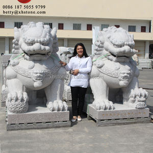 Statues en pierre de granit extérieur de Style chinois paire de Figurines de Lion de gardien de chiens de Fu Foo sculptant à vendre - Product Image 3