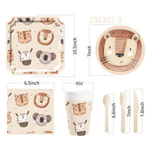 Ensemble de vaisselle de fête <span class=keywords><strong>jungle</strong></span> DAMAI pour 8 personnes, assiettes, gobelets et serviettes en <span class=keywords><strong>papier</strong></span> à thème animaux sauvages pour baby shower, décoration de fête Wild One - Product Image 4