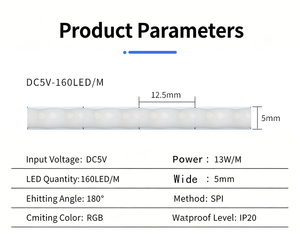 Bande LED COB <span class=keywords><strong>Dream</strong></span> Color 5V, 160 LED/m, 5 mm ultra-fine, flexible et découpable, contrôle intelligent pour l'éclairage commercial et scénique. - Product Image 6